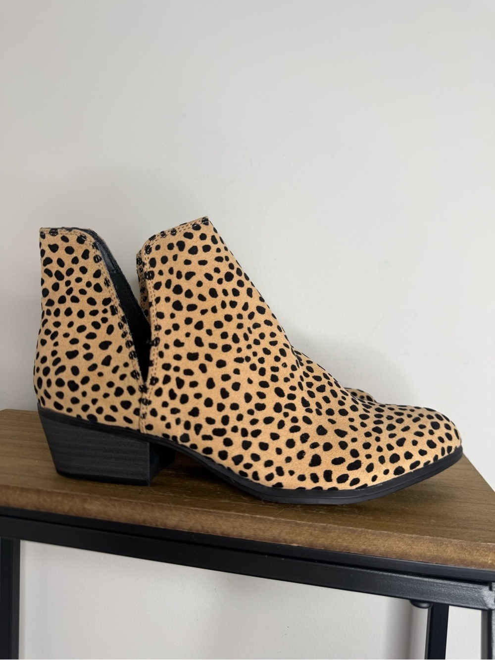 Leopard Print Cutout Ankle Booties - Tan & Black